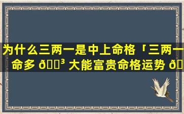 为什么三两一是中上命格「三两一命多 🐳 大能富贵命格运势 🌲 白话详解」